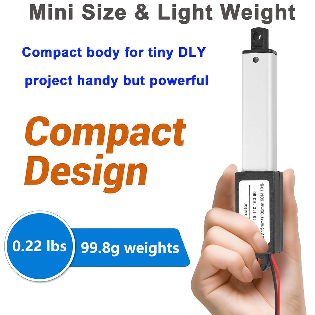 Mini Linear Actuator 12V 4Inch Stroke,60N 15mm/s Waterproof Actuator(100mm)