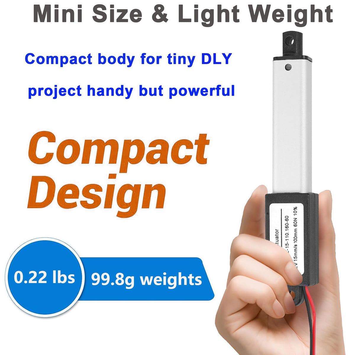 Mini Linear Actuator 12V 4Inch Stroke,60N 15mm/s Waterproof Actuator(100mm)
