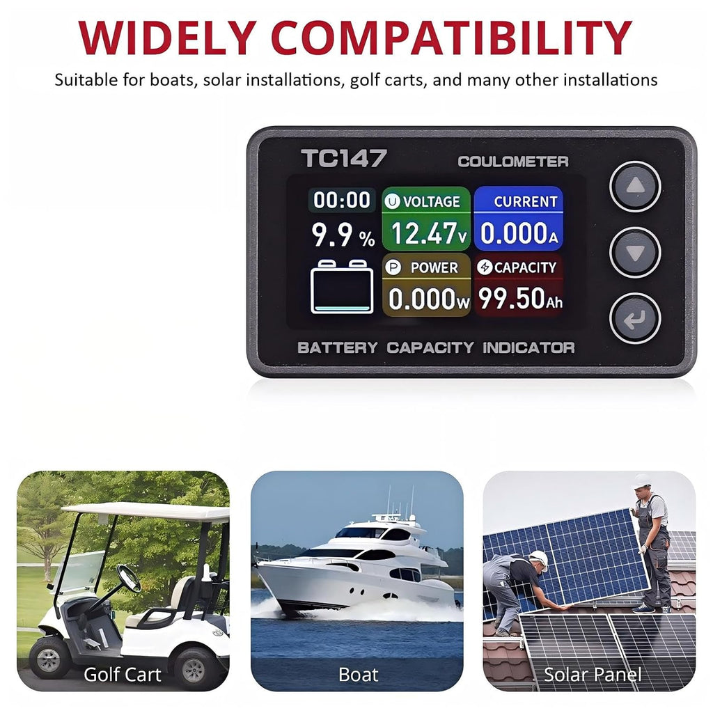 0-50A Small Battery Monitor Shunt Voltmeter Ammeter Lifepo4 Lithium | Backlight Waterproof Battery Monitor with Shunt