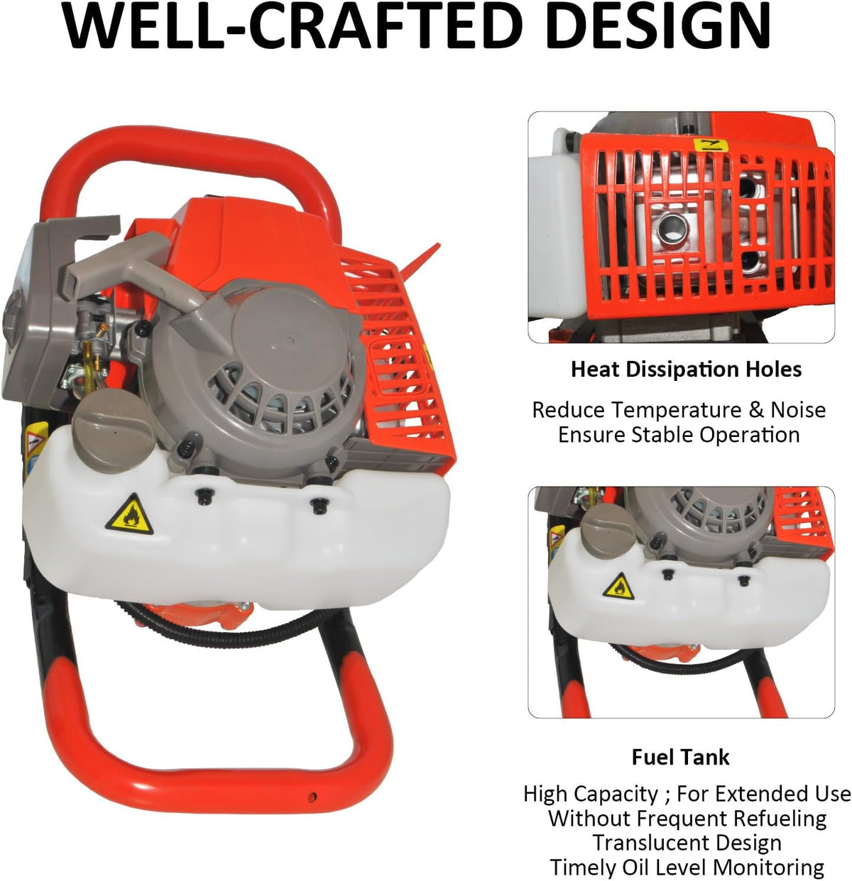 85cc 4HP Post Hole Digger Gas Powered, Gas Earth Auger/Ice Auger, with 3 Drill Bits 4"/8"/12" + 2 Extension Bar, One