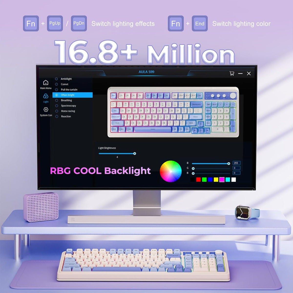 99 Key Purple Keyboard, Wireless Gaming Keyboard with Number Pad