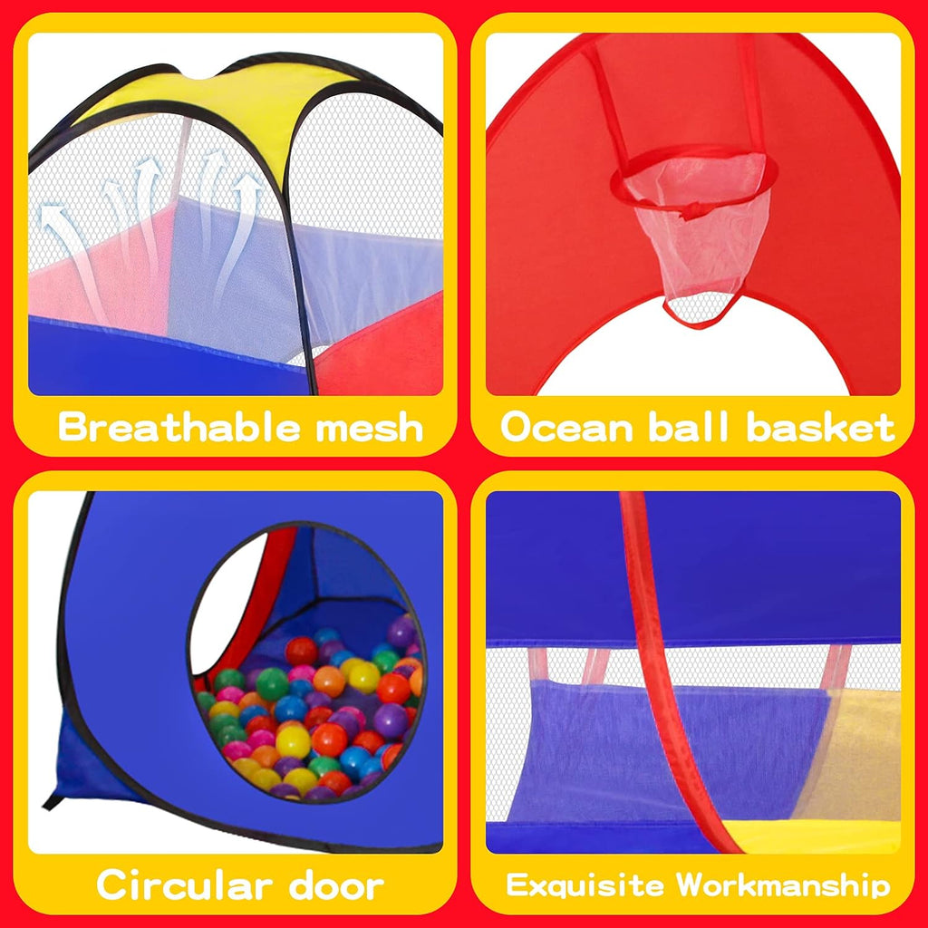 3 in 1 Kids Play Tent for Toddler with Baby Ball Pit and Play Tunnel, Children Indoor Outdoor Playhouse with Climbing