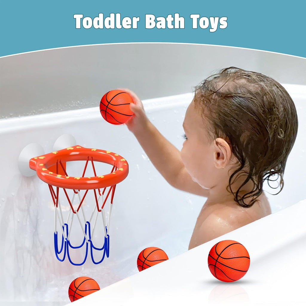 Bath Toys - Bathtub Basketball Hoop for Toddlers Kids with 4 Mold-Free Balls & Strong Suction Cup Basketball Hoop |
