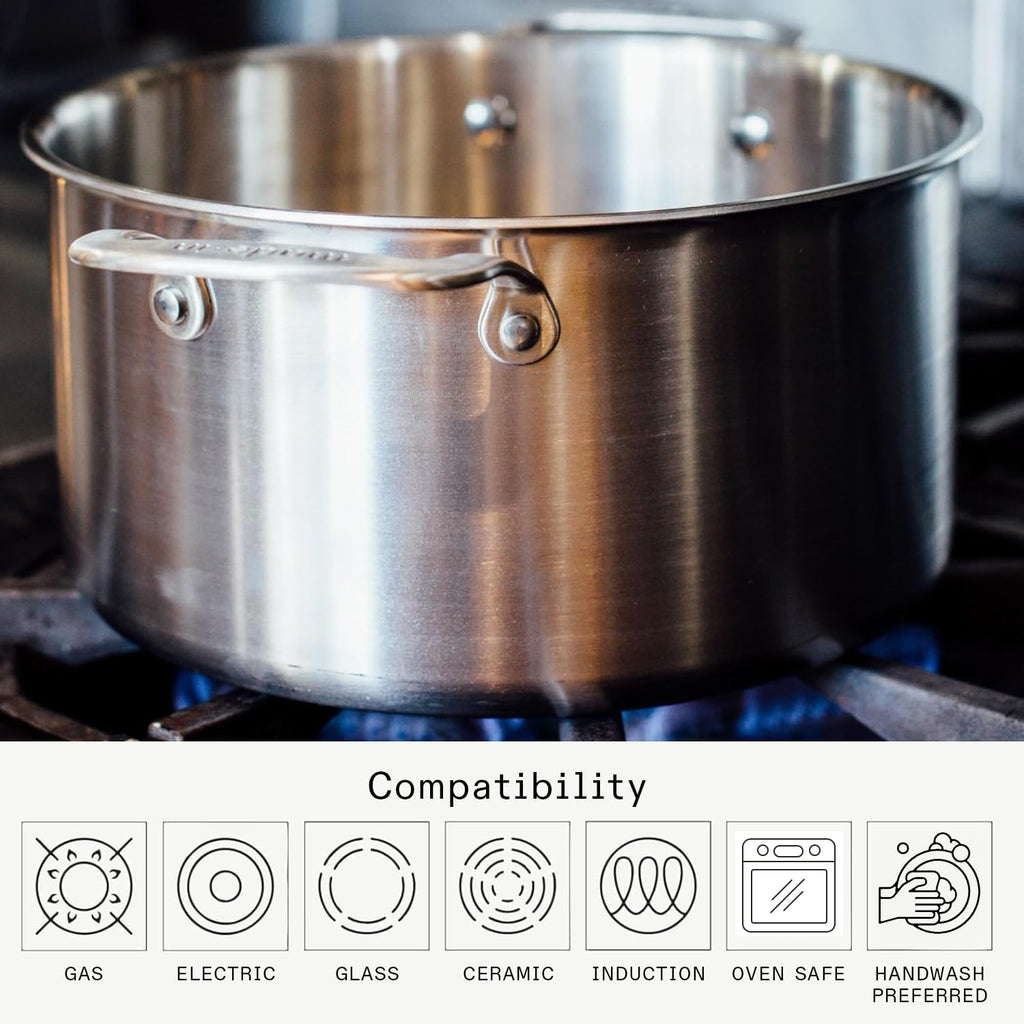 Cookware - 12 Quart Stainless Steel Stock Pot With Lid - 5 Ply Stainless Clad - Professional Cookware - Crafted in