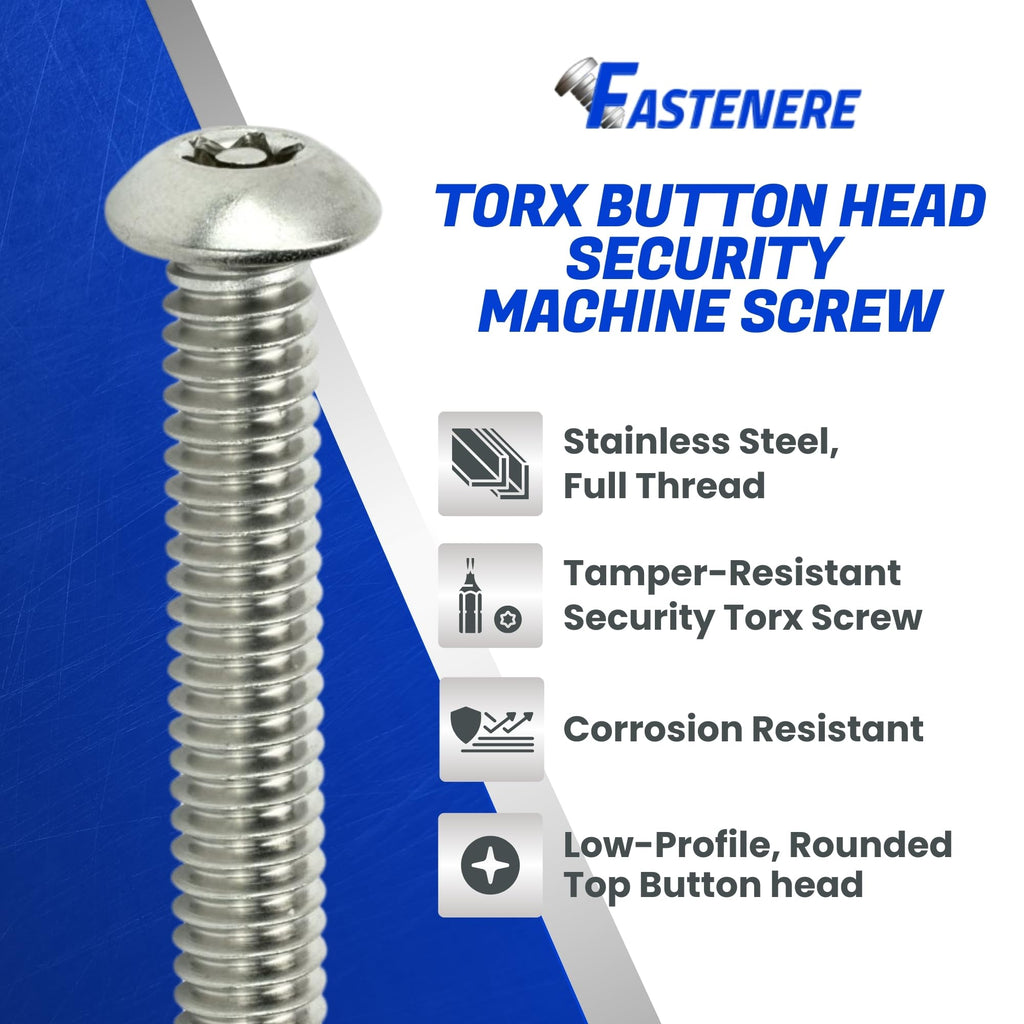 Torx Security Machine Screws, 1/4-20 x 1 Stainless Steel, Tamper-Resistant Button Head Electrical Outlet Screws for
