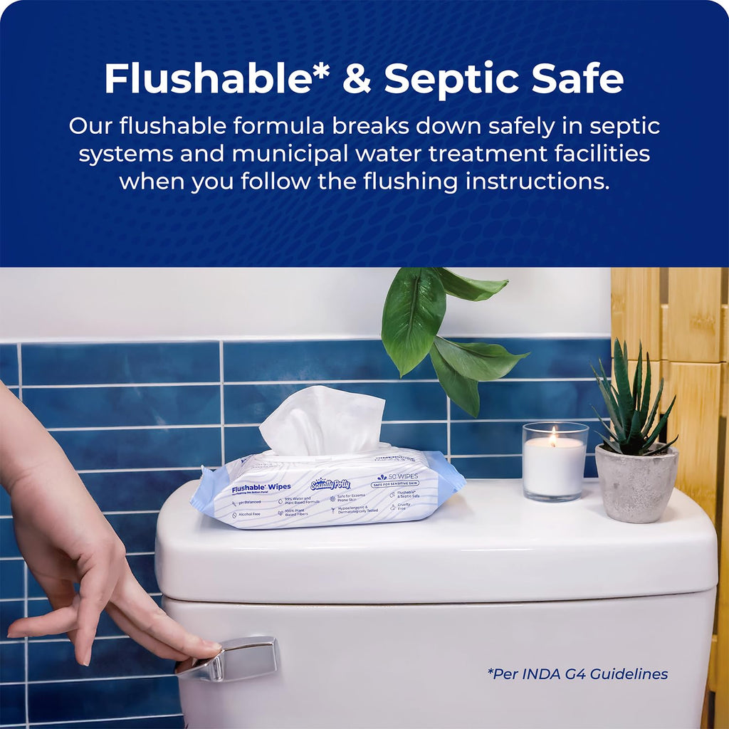 Flushable Wipes - 6 Packs of 50 (300 Total Wet Wipes)