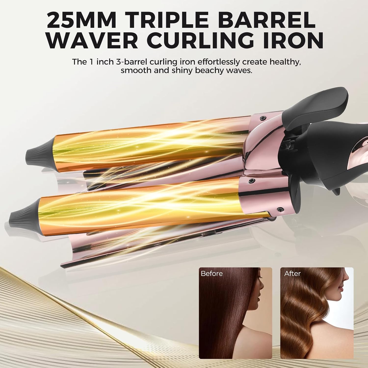 3 Barrel Titanium Curling Iron, Hair Crimper for Beach Waves | 1 Inch Triple Barrel, 5 Heat Settings Up to 410°F