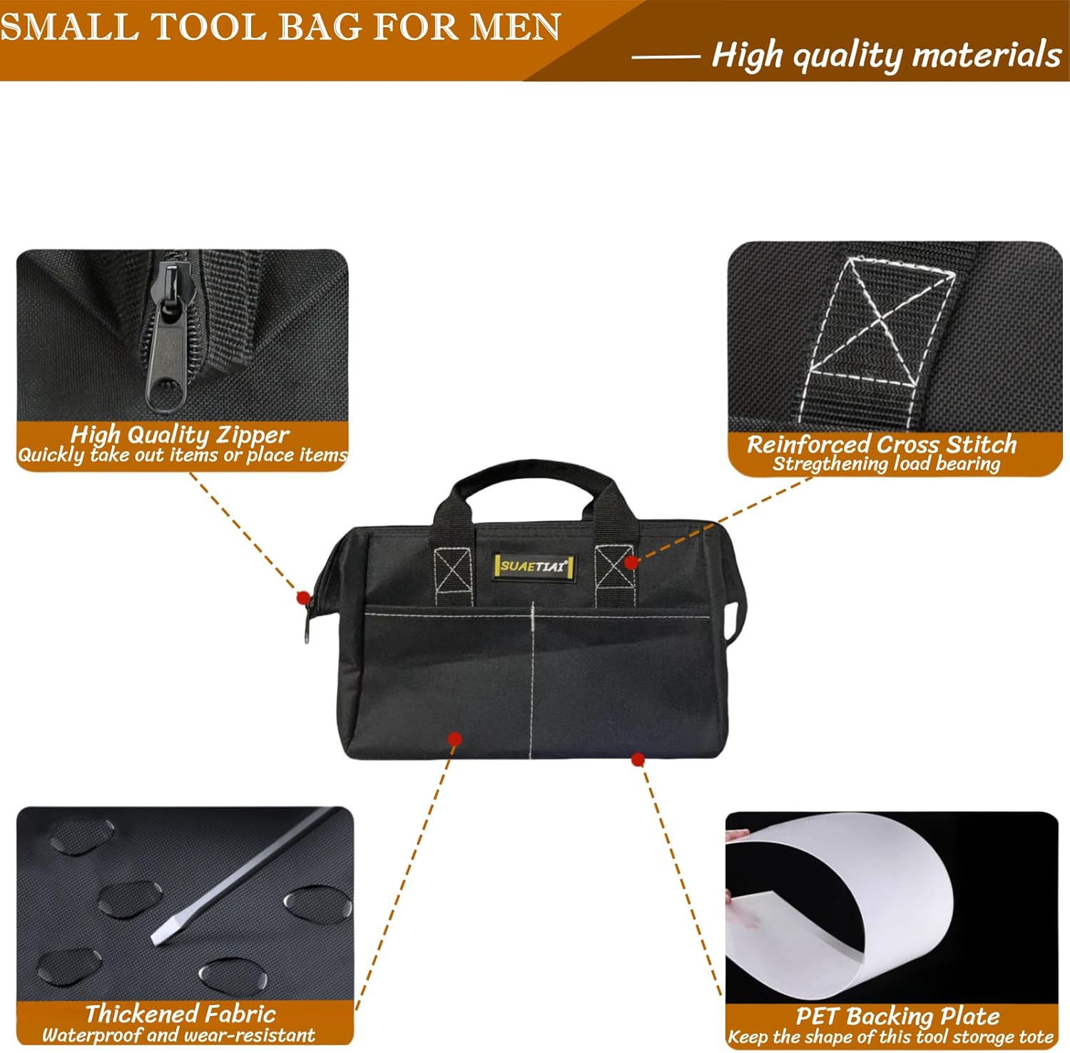 12 Inch Small Tool Bag for Men, Multi Pocket Small Tool Box, Canvas Tool Bags Organizer, Zipper Tool Tote for