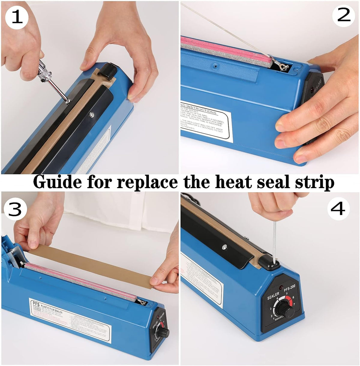 Impulse Heat Sealer - Manual 8 Inch Sealing Machine for Plastic Bags with Extra Replace Element Grip