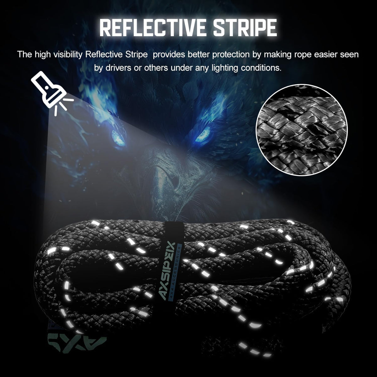 Kinetic Recovery Rope Kit (Reflective), 1.25in x 30ft 56,000Lbs, 35% High Elasticity, w/ 2 Soft Shackles, 18,666Lbs