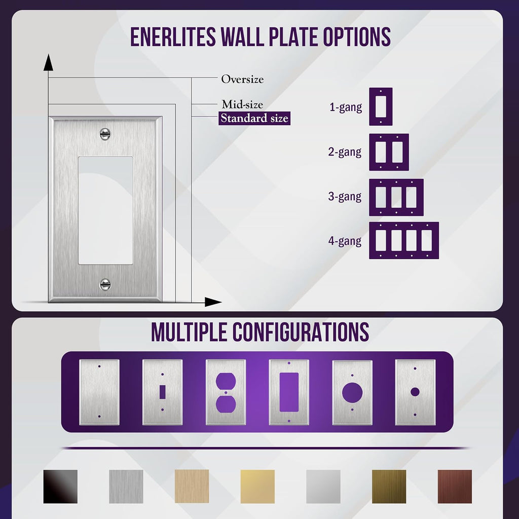 ENERLITES Decorator Switch or Receptacle Metal Wall Plate, 2-Gang, Silver