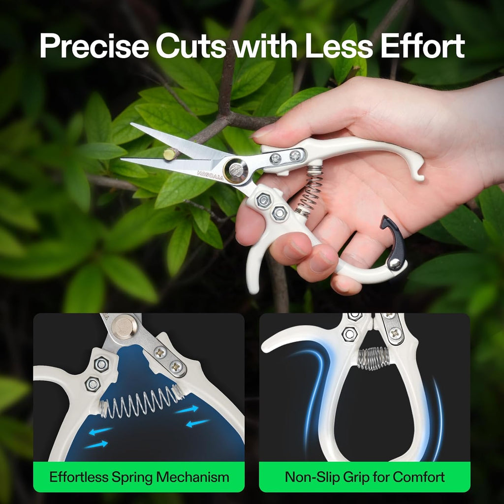 Pruning Shears for Gardening, Q-Shaped Garden Scissors for Plants | Straight Precision Stainless Steel Blades