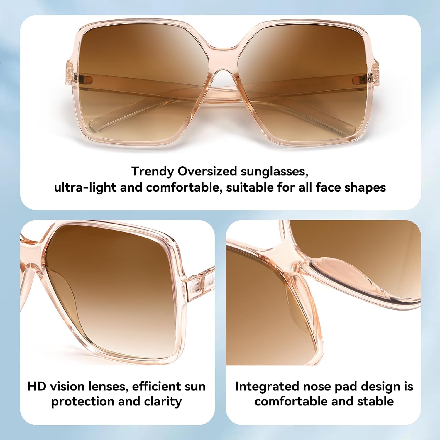 Oversized Square Sunglasses for Women Big Large Wide Trendy Shades | UV400 Protection Extra Huge Black Fashion Sun