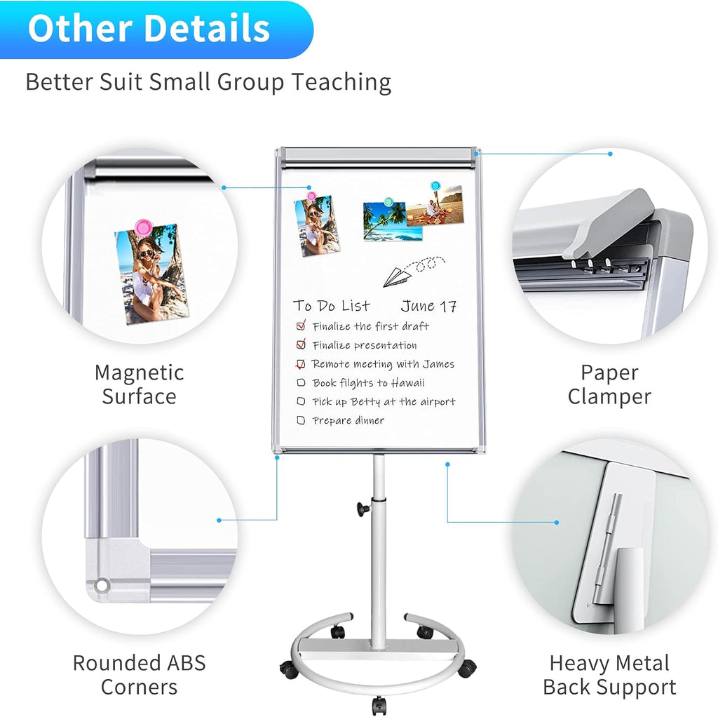 Mobile Whiteboard 40 x 28 in, Magnetic Dry Erase Easel | Portable Easel Board With Stand, Flipchart Hooks, Magnetic