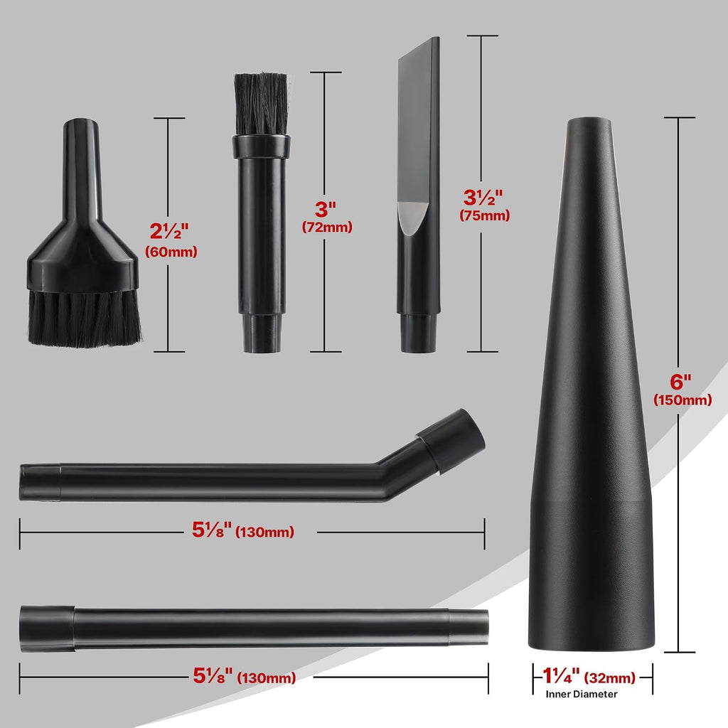 Micro Cleaning Nozzle Kit, 1-1/4" Vacuum Attachments, 6 Pieces | Detailed-Cleaning Attachments for Compact Wet Dry
