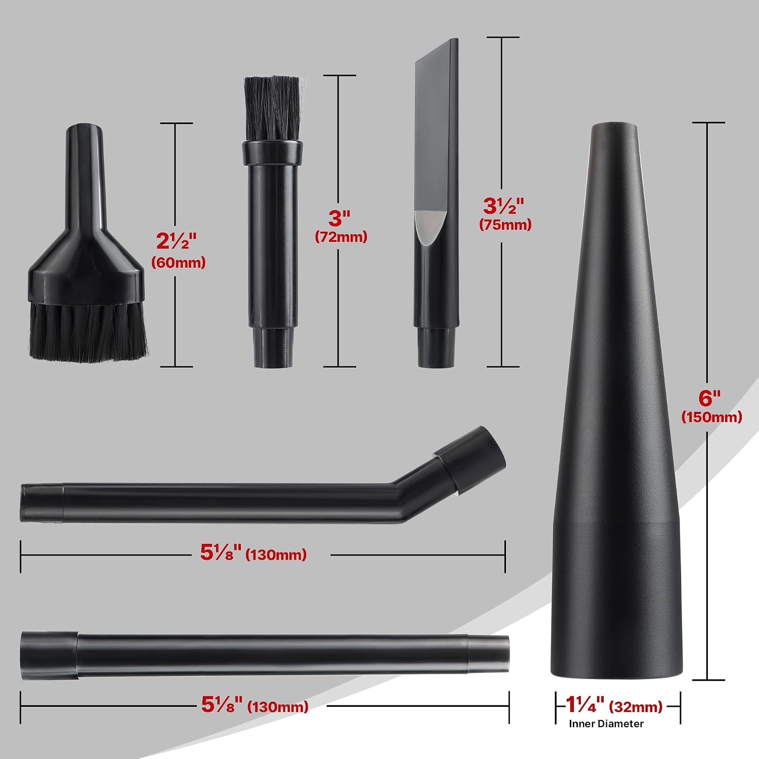Micro Cleaning Nozzle Kit, 1-1/4" Vacuum Attachments, 6 Pieces | Detailed-Cleaning Attachments for Compact Wet Dry