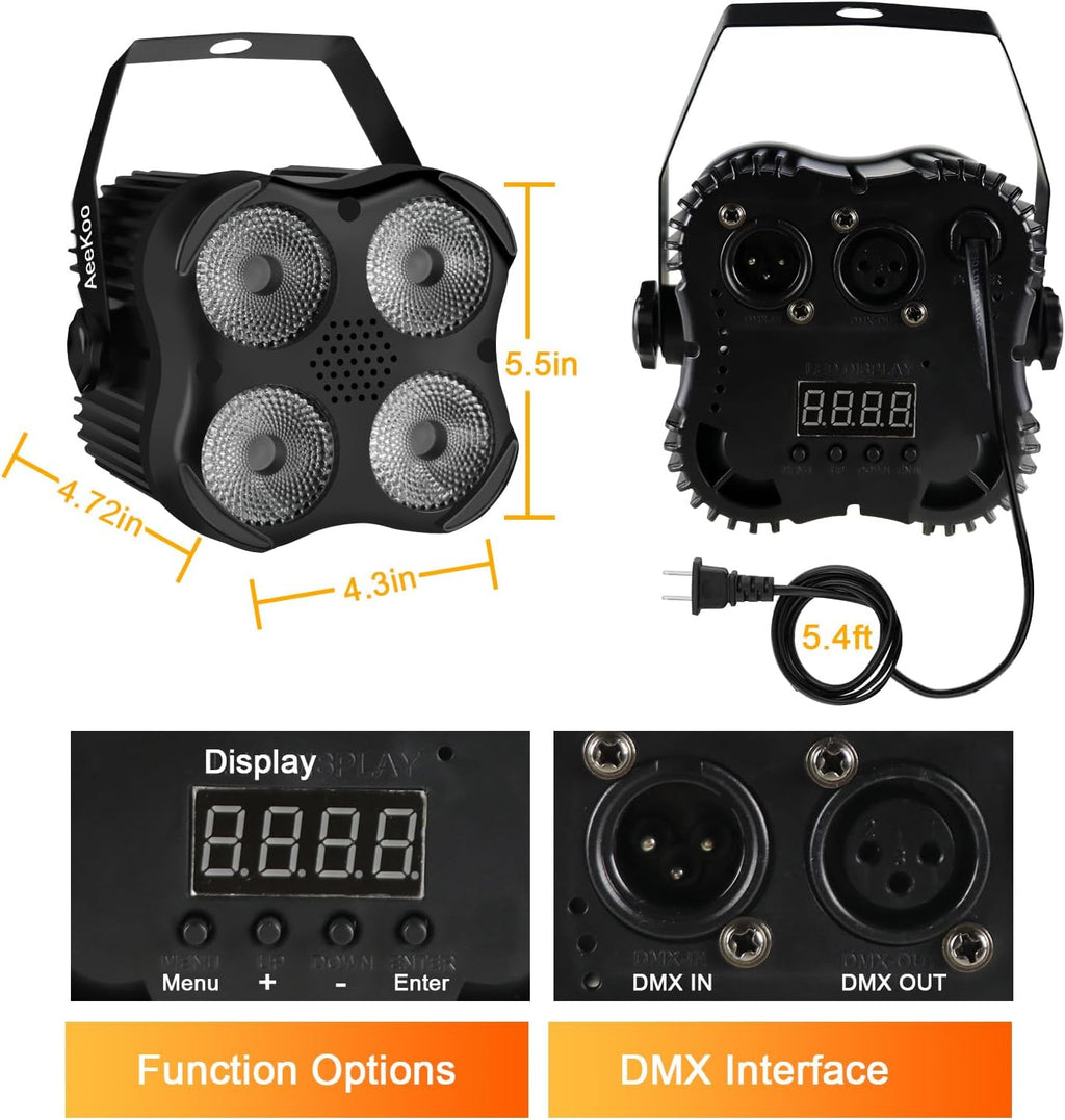 DJ Par Lights, RGBW LED Par Light | Sound Activated and Remote, DMX Stage Uplighting for Event Wedding Church