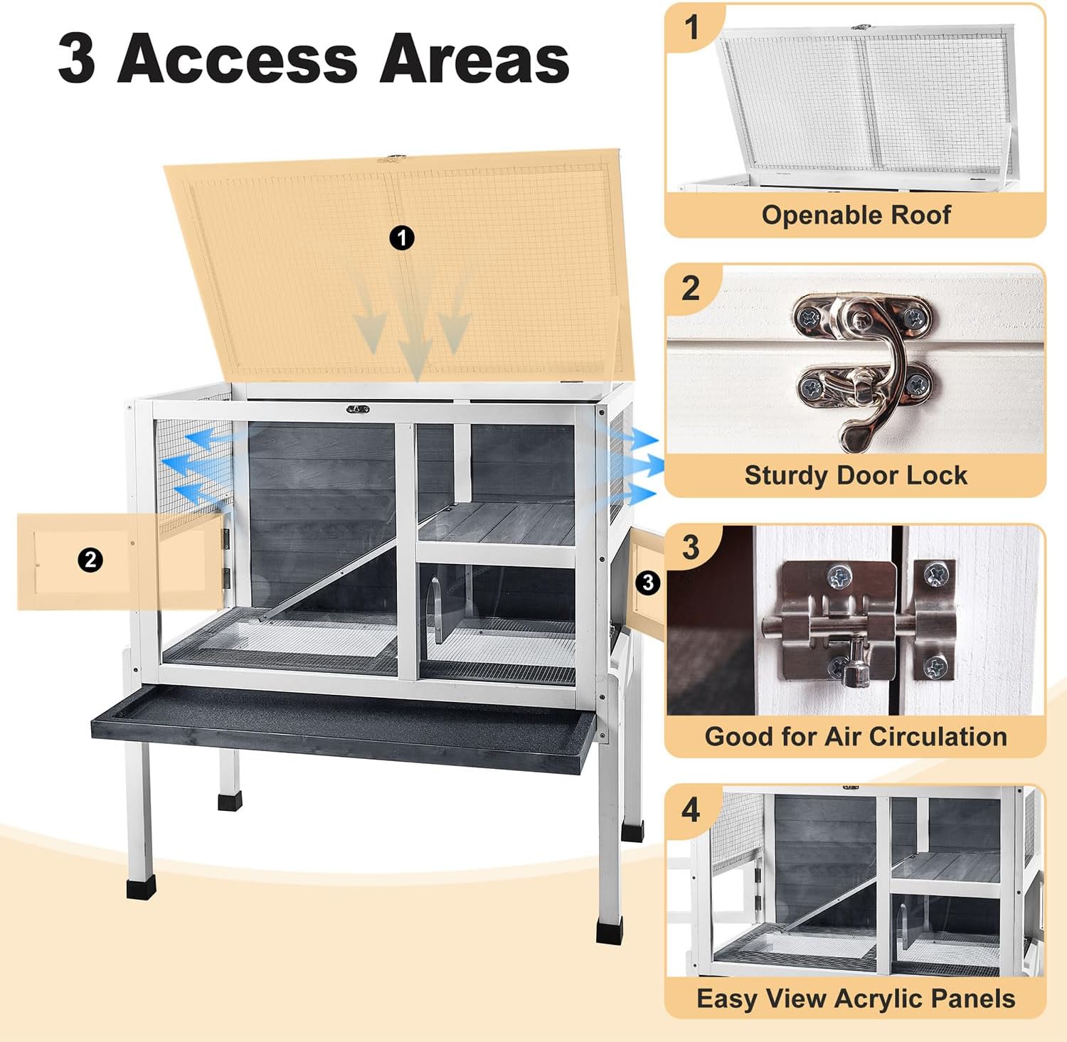 2-Story Guinea Pig Cage with Stand, Indoor Wooden Hamster Cage with Ramp, Pull-Out Tray, Hideout & Platform, Acrylic