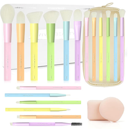 Makeup Brush Set, 18 Pcs Makeup Brushes with 2 Sponges & Travel Bag, Colorful Make up Brushes for Foundation Powder