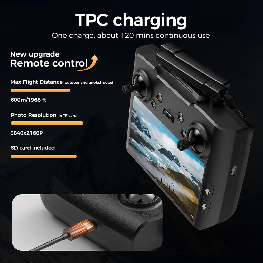 GPS Drone with EIS 4K Camera for Adults Kids, RC Drones with 4.5 inch HD Screen on Controller,Auto Return,2 Batteries