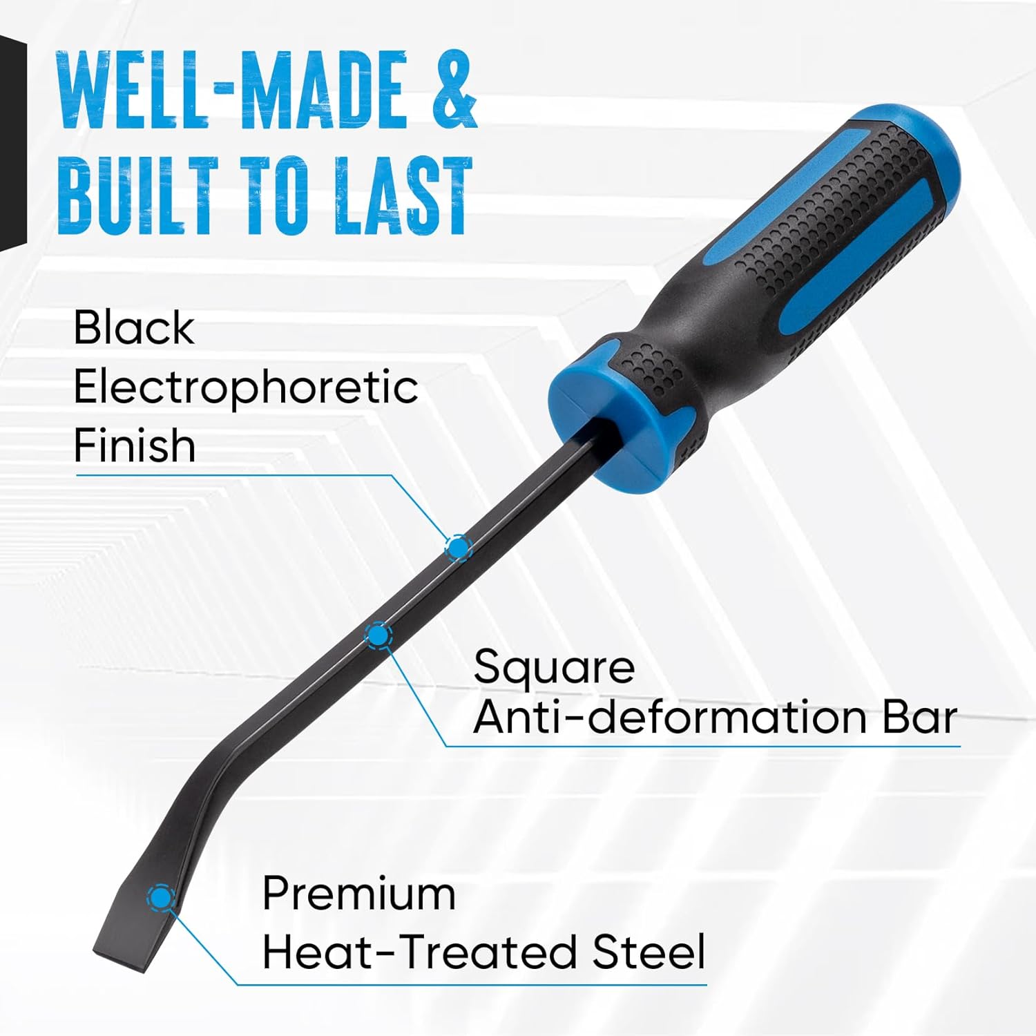 3-Piece Pry Bar Set, 8", 12" and 18" Heavy Duty Pry Bar with Thicker Strike Cap, Mechanic Hand Tools with Angled Tip