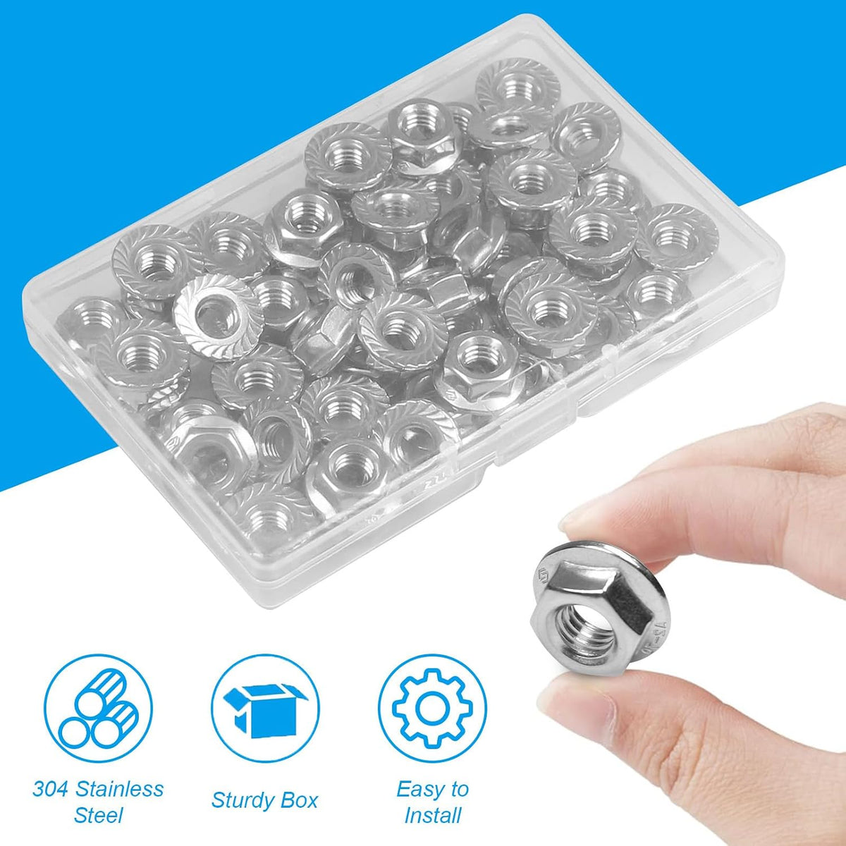 50 Pcs M6 x 1mm Serrated Flange Hex Nuts, 304 Stainless Steel