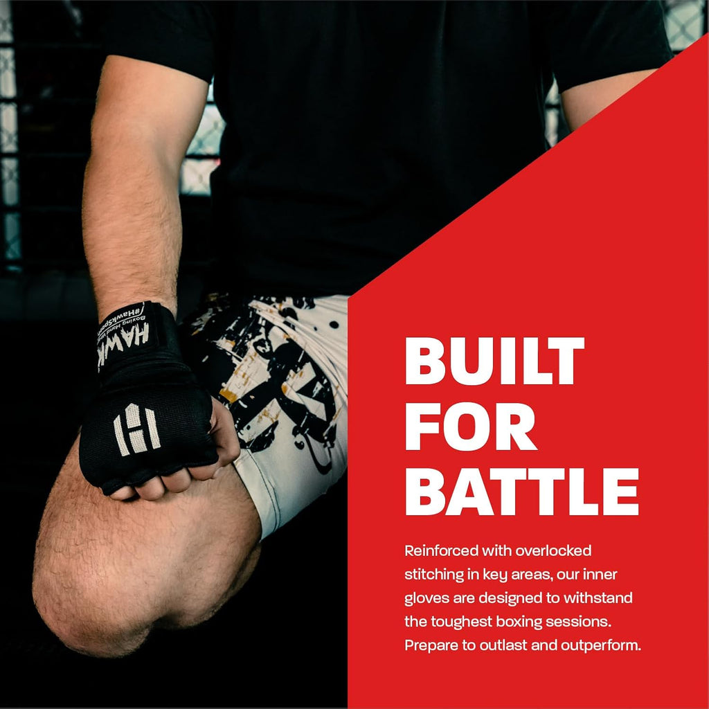 Hawk Padded Inner Gloves Training Gel Elastic Hand Wraps for Boxing Gloves Quick Wraps Men & Women Kickboxing Muay