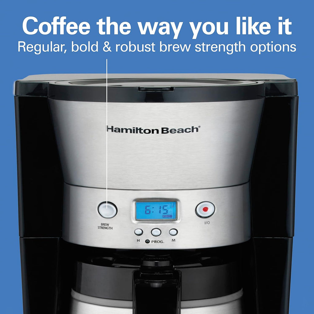 Programmable Drip Coffee Maker with 10 Cup Thermal Carafe | 3 Brewing Options | Auto Shutoff & Pause and Pour |