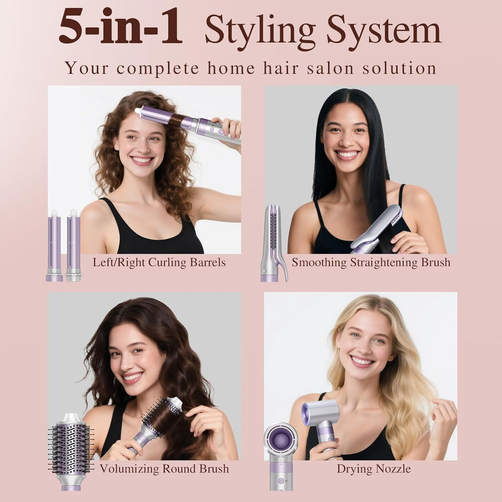 5 in 1 Hot Air Styler- Blowout Brush Hair Dryer Set for Salon Blowouts, Smooth Curls, Volumizing and Straightening