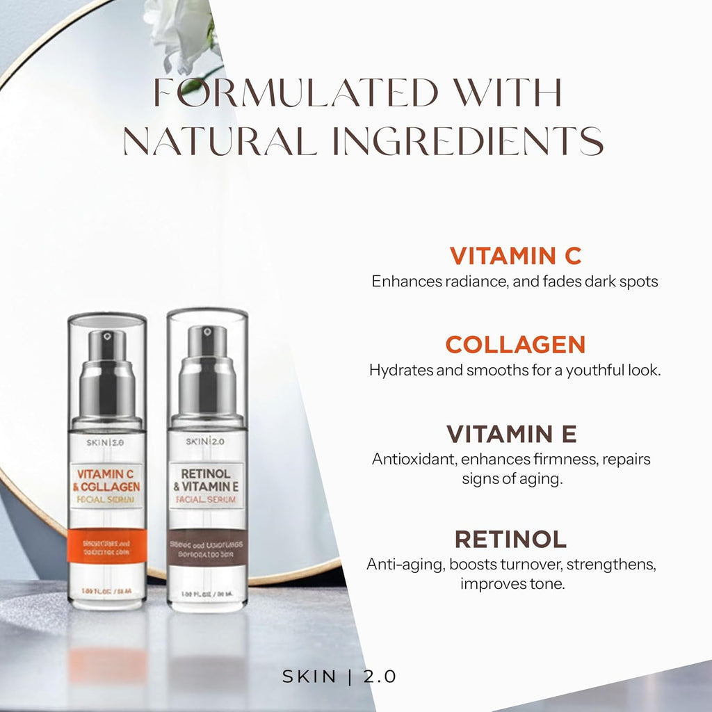 Retinol & Vitamin E + Collagen & Vitamin C Serum For Face – Dermatologist Tested, Anti Aging, Korean Skin Care –