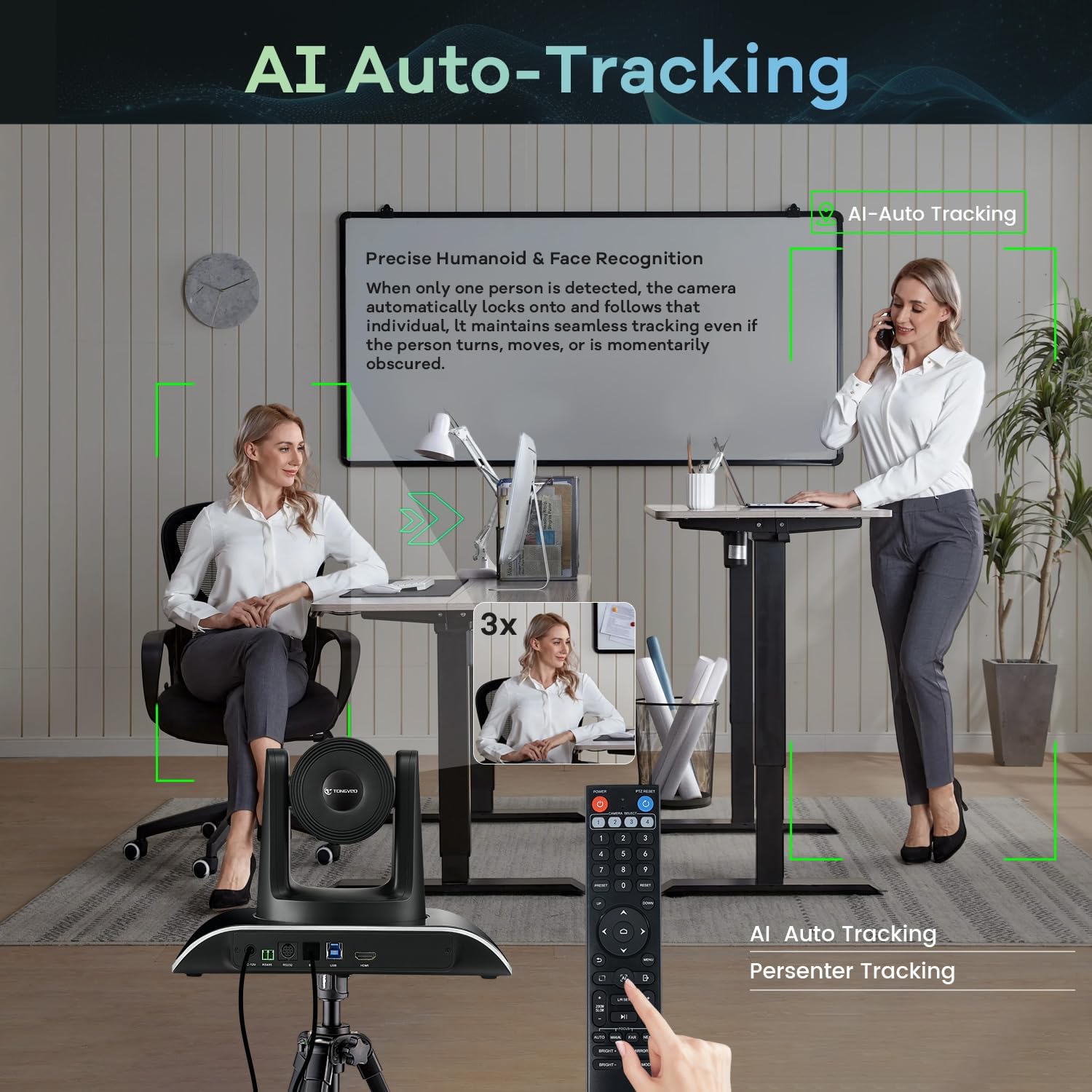 All-in-One Conference Room Video Camera System Al Auto-Tracking HD1080P 60fps 3X Optical Zoom USB3.0 HDMI PTZ Camera