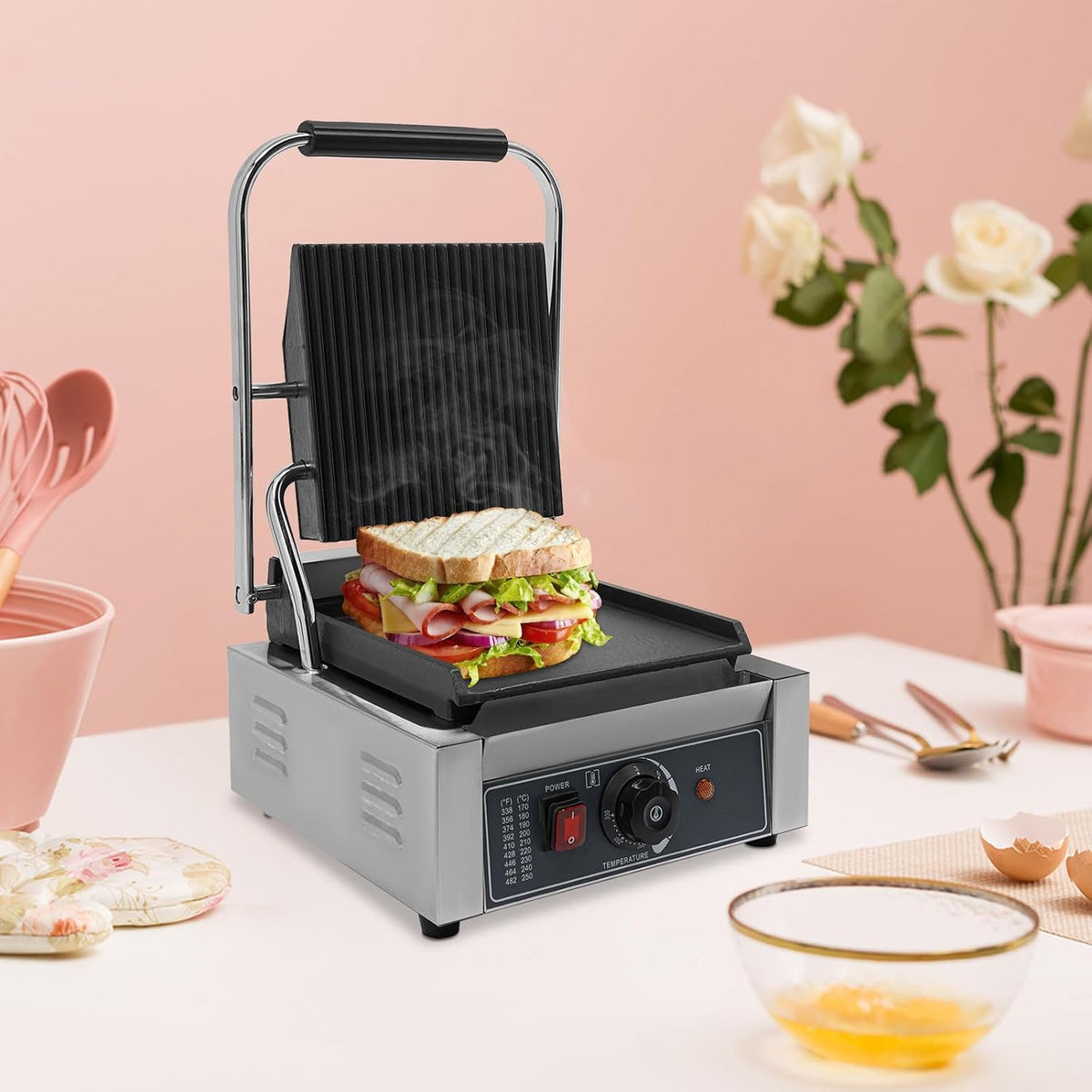Commercial Sandwich Panini Press Grill,1800W 110V Panini Maker