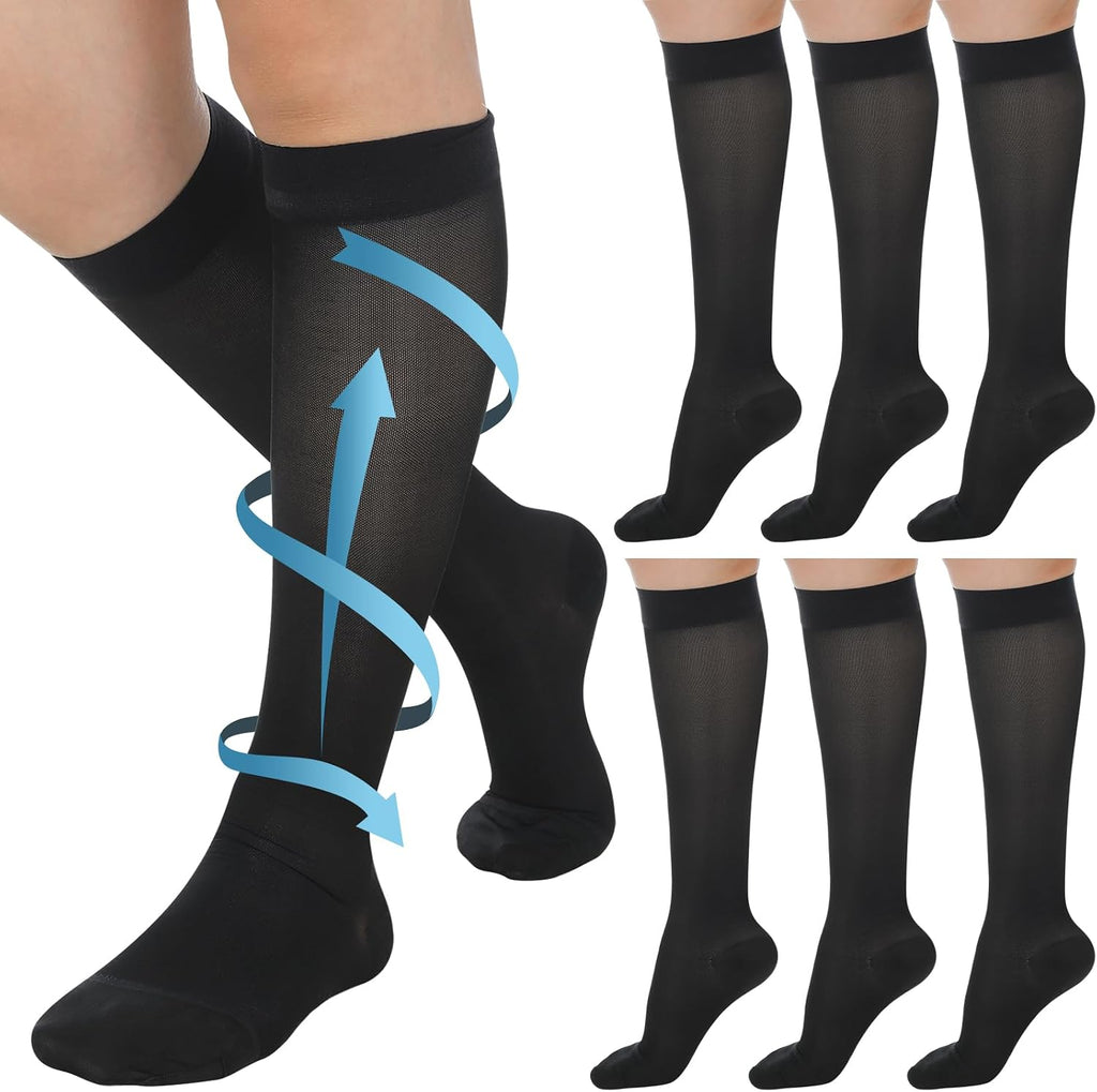 3 Pairs Sheer Compression Socks 20-30 Mmhg Knee High Compression Stockings Support Hose for Women