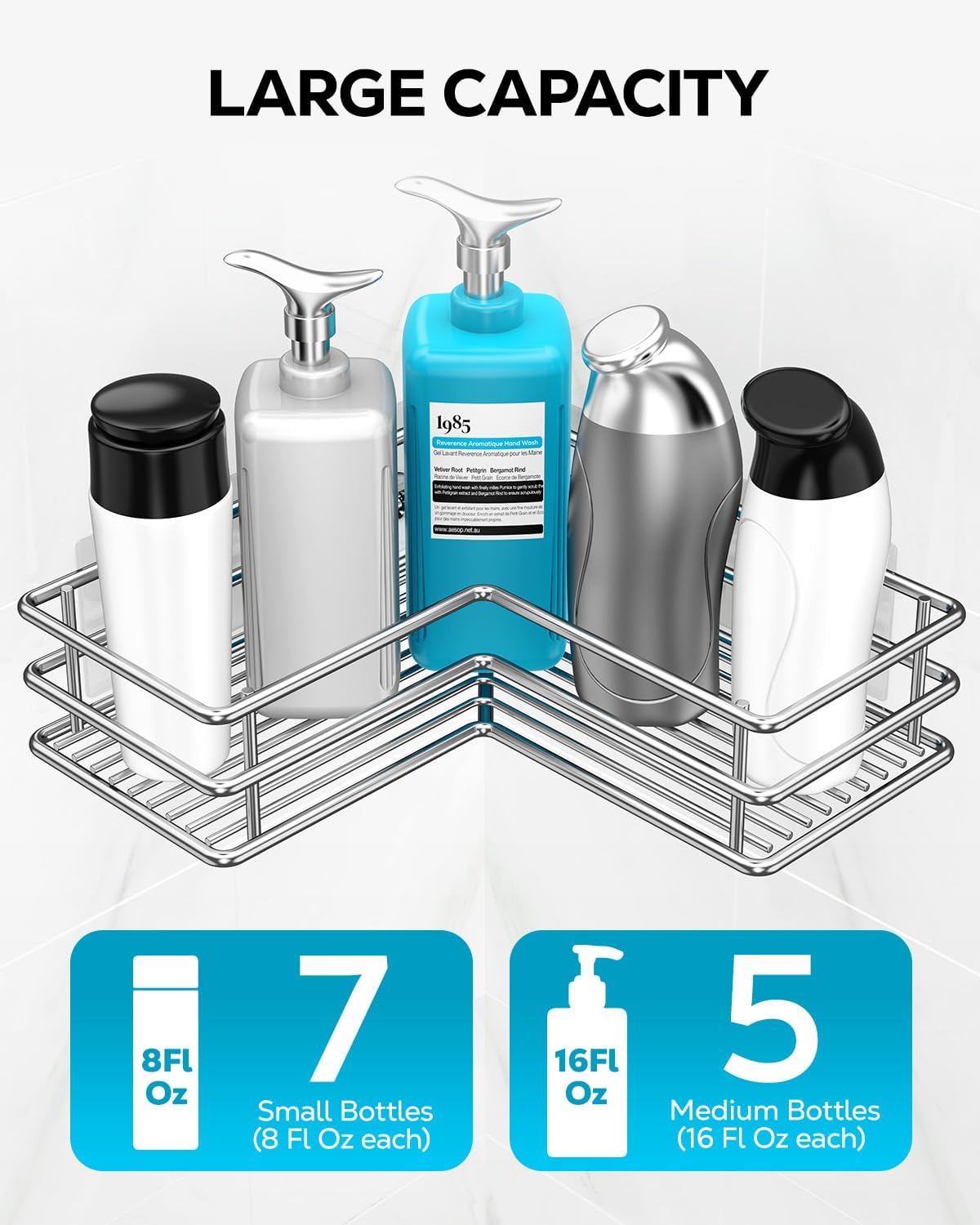 Corner Shower Shelves, Adhesive Shower Caddy, Bathroom Organization | Stainless steel, 2 pack, wall mounted, bathroom