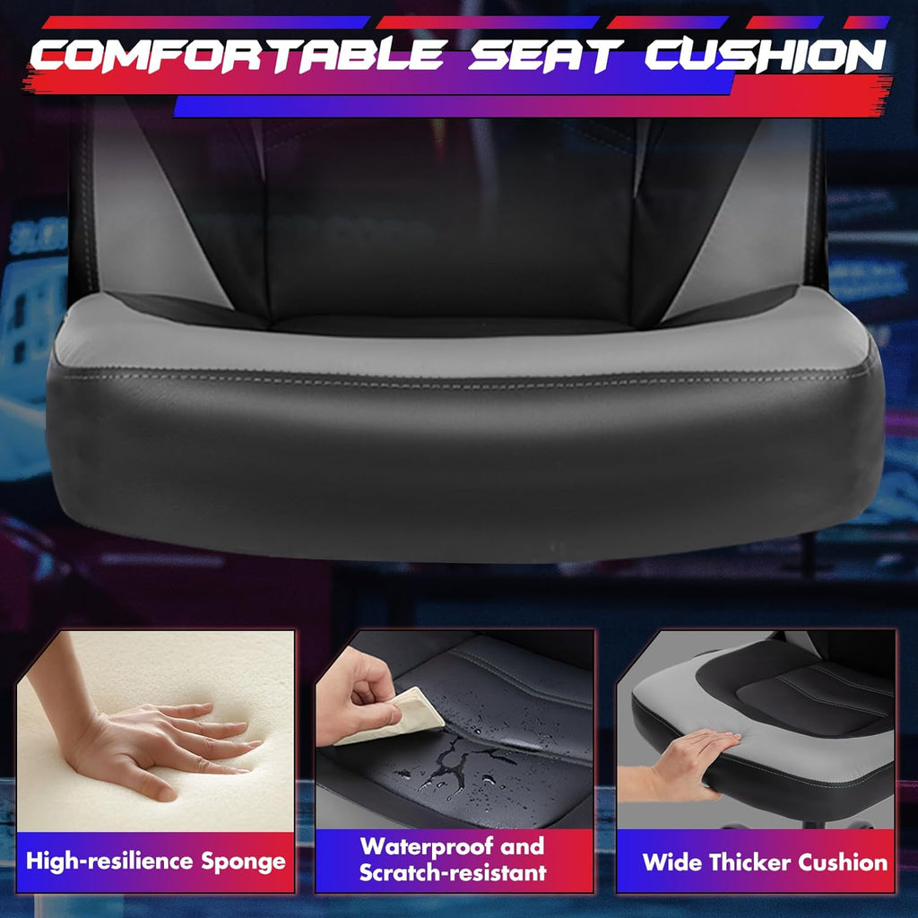 Computer Gaming Desk Chair - Ergonomic PU Leather with Comfy Lumbar Support, Height Adjustable Rolling Desk with