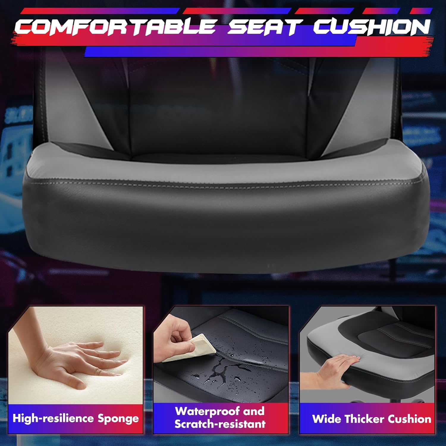 Computer Gaming Desk Chair - Ergonomic PU Leather with Comfy Lumbar Support, Height Adjustable Rolling Desk with