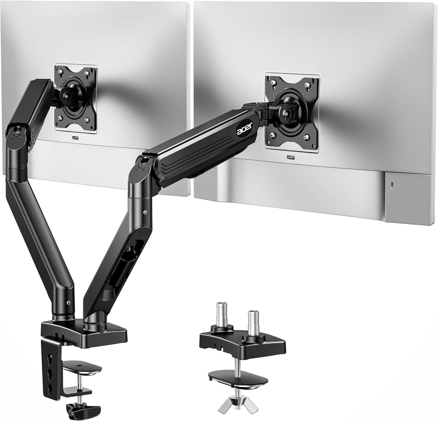 Dual Monitor Arm, Gas Spring VESA Mount Stand for 17-32" Screens | Computer Desk Arm Fully Adjustable VESA