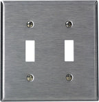 Leviton 2-Gang Toggle Device Switch Wallplate, Standard Size, Device Mount, Stainless Steel, 84009-40