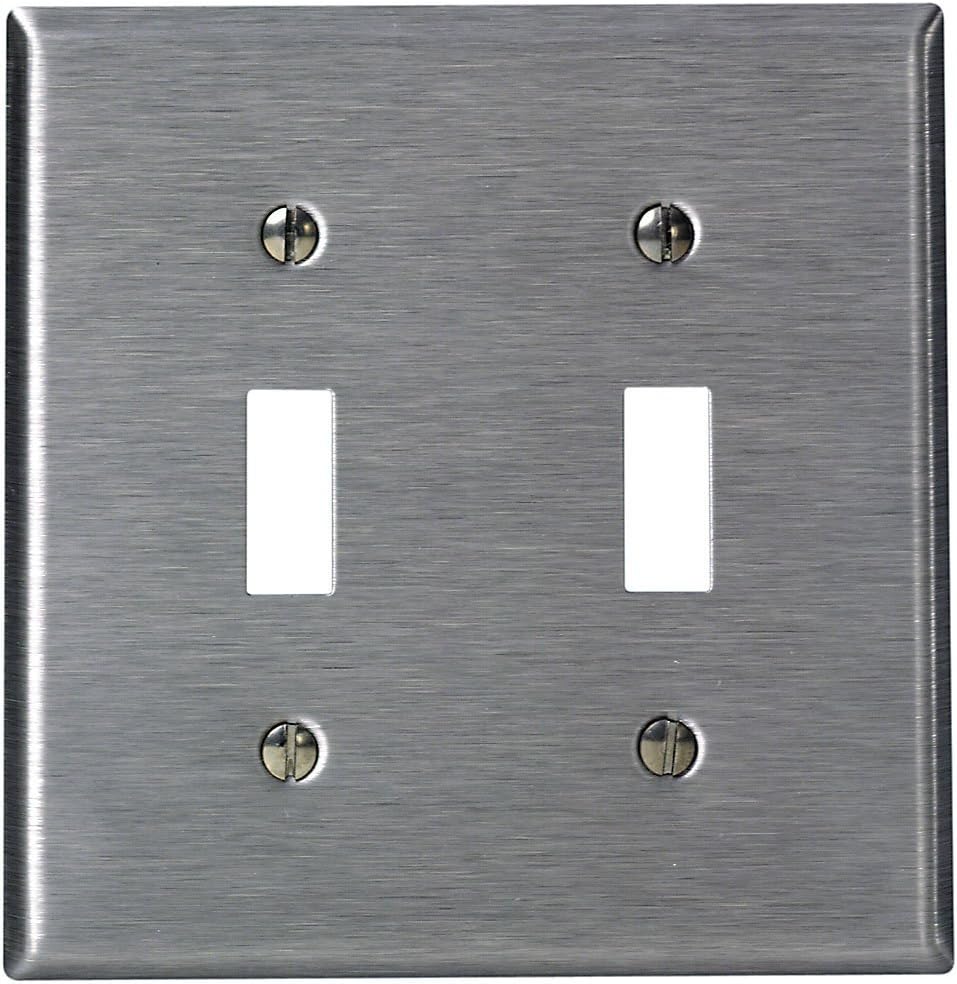 Leviton 2-Gang Toggle Device Switch Wallplate, Standard Size, Device Mount, Stainless Steel, 84009-40