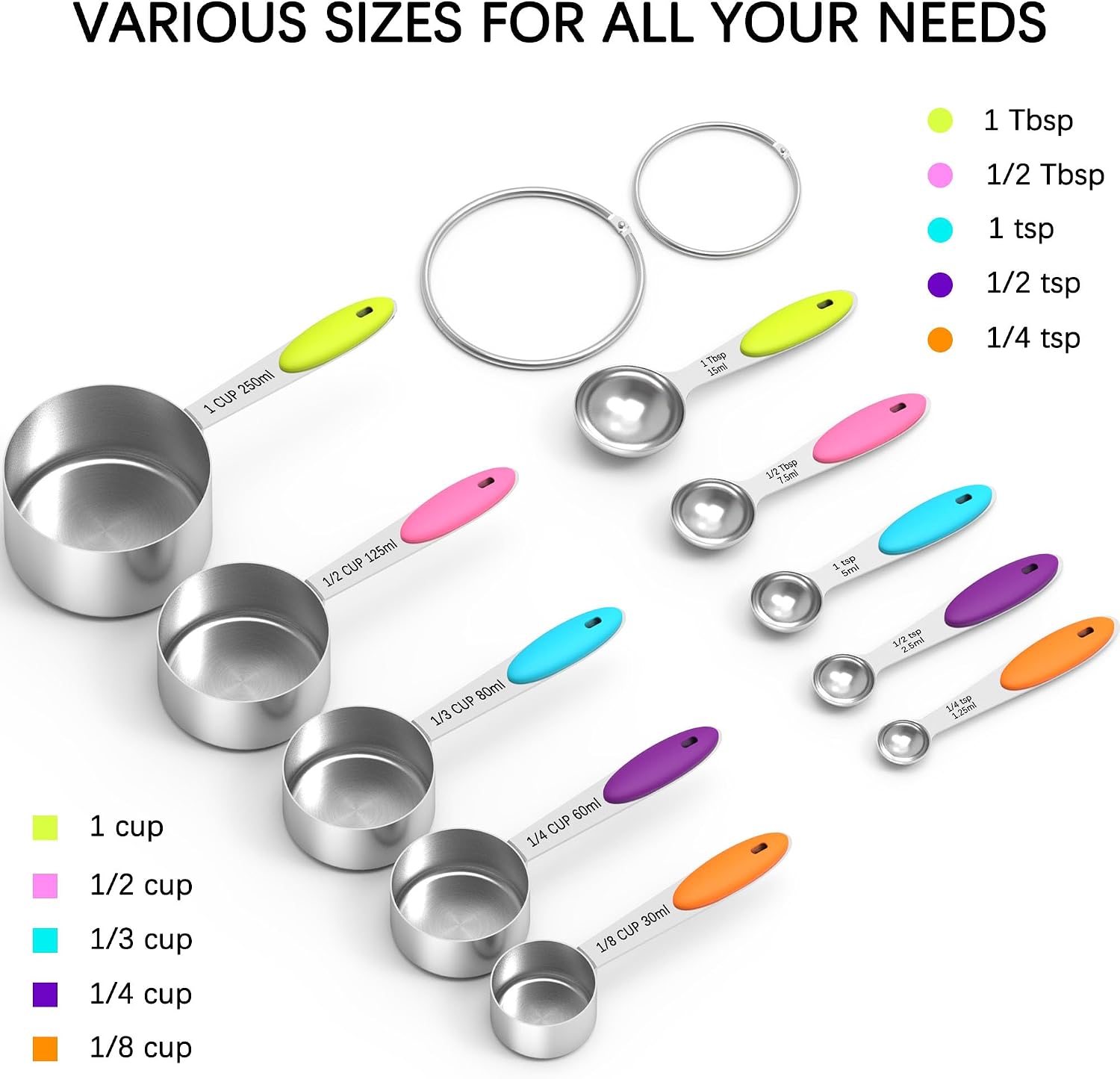 Nesting Measuring Cups and Spoons Set, Stainless Steel with Soft Silicone Handle – Heavy Duty & Dishwasher Safe for