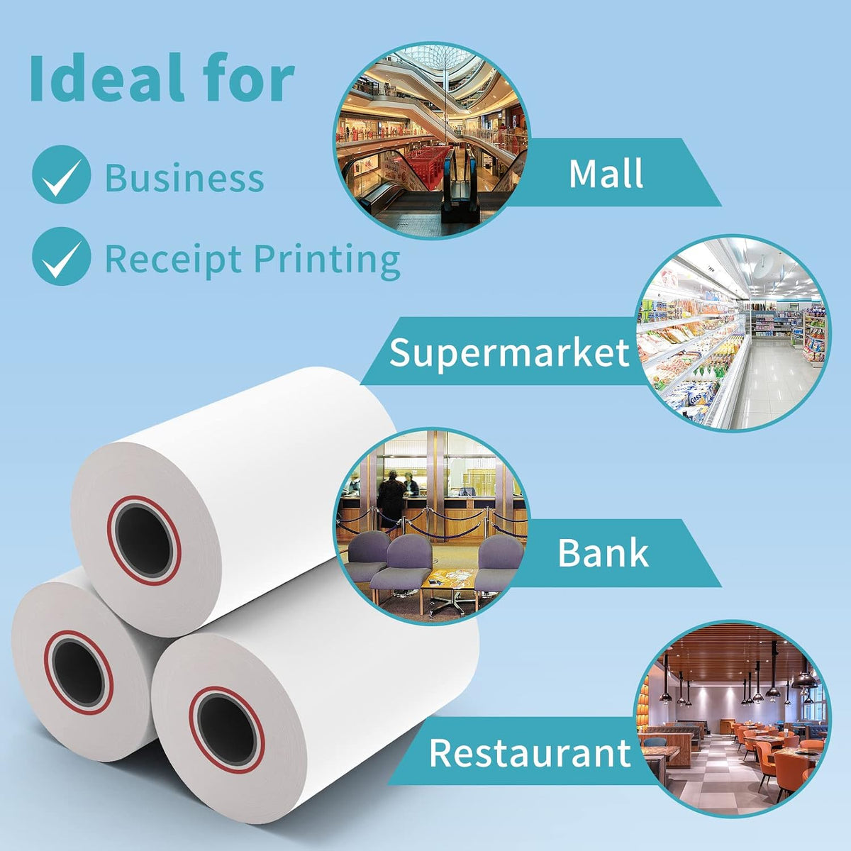 3-1/8" Thermal Paper Rolls - 10 Rolls x 230ft, Compatible with Star Micronics, Epson, IBM & POS Receipt Printers |