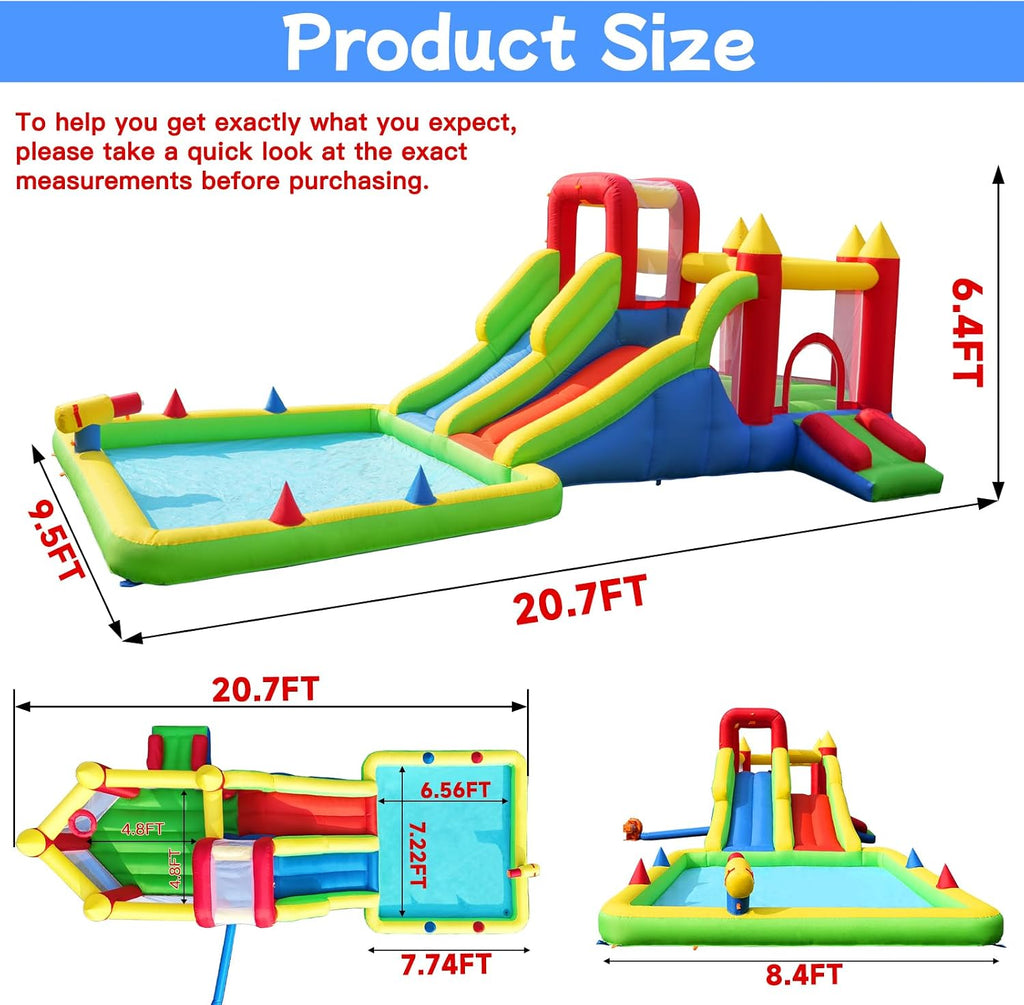 Inflatable Water Park Bounce House with Wet Water Slide & Dry Ramp | Combines 3 Slides,Bouncer, Climbing Wall,Top