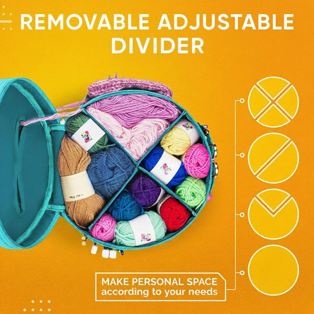 Crochet Bag Organizer & Yarn Storage Bag, Knitting Bag and Yarn Holder with Removable Divider, Holds Skeins, Hooks