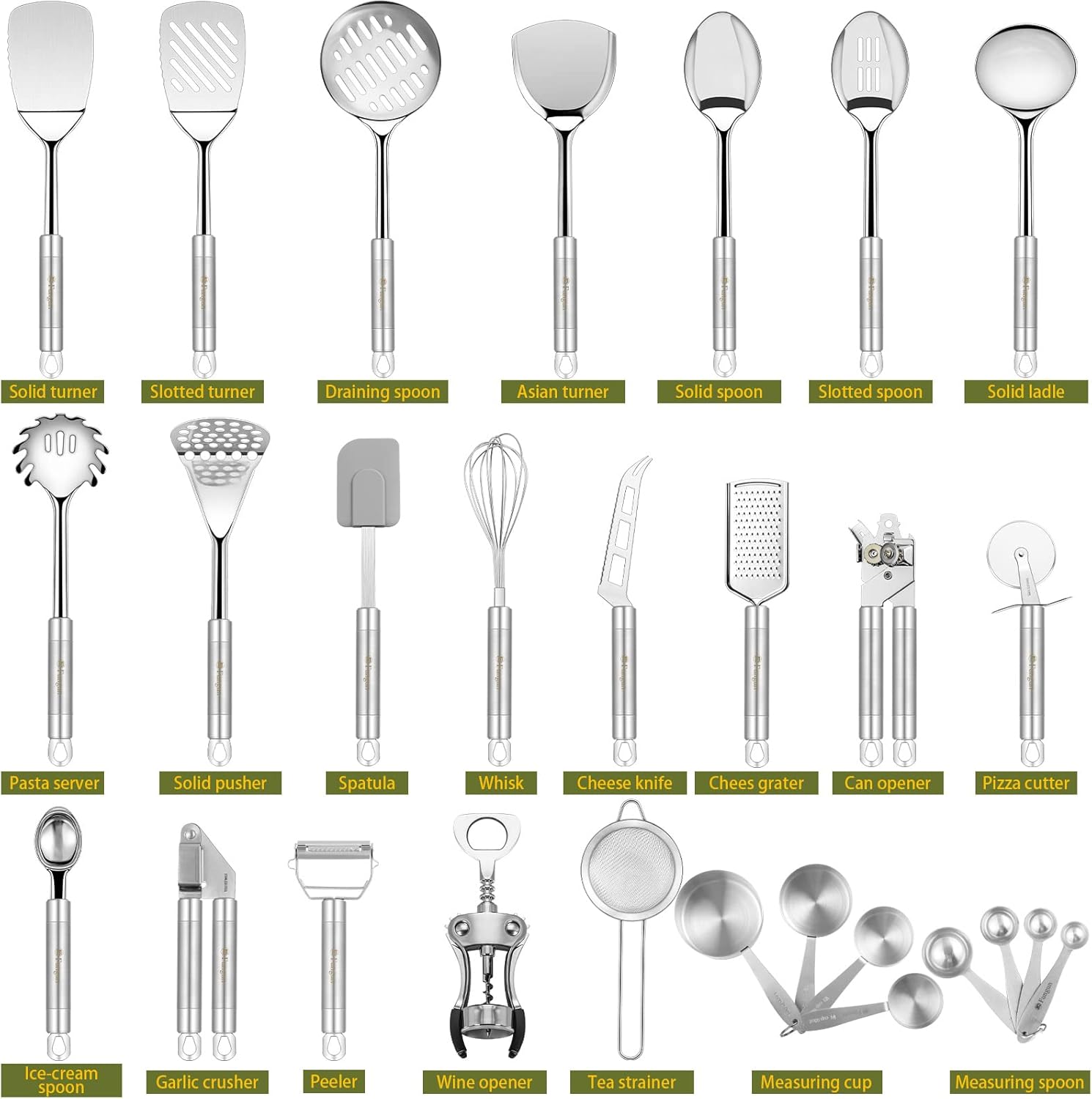 Stainless Steel Kitchen Utensil Set- Fungun 28 Pcs Cooking Nonstick Cookware Set with Spatula - Best Gadgets Tools
