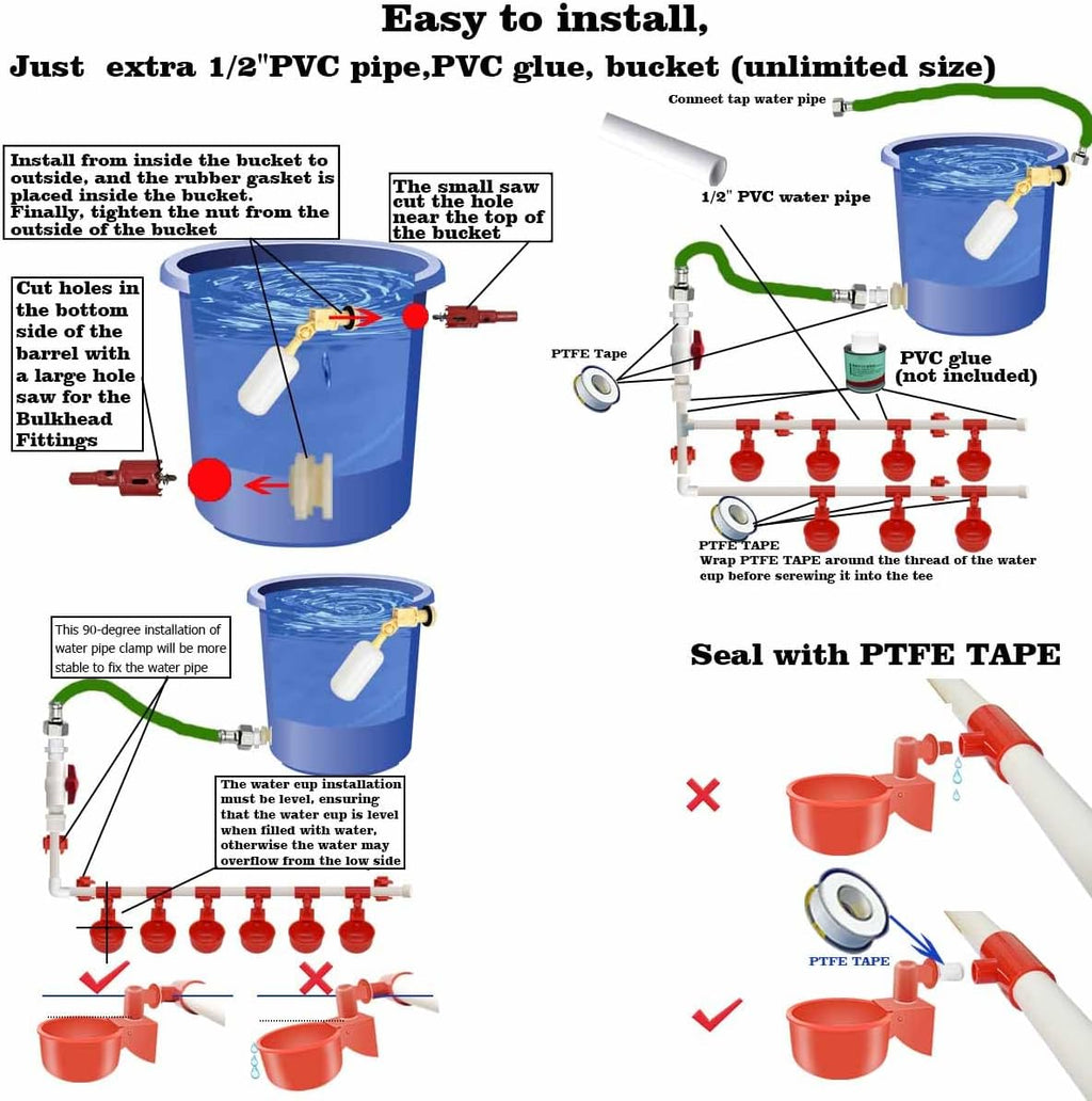 Complete Set Pipeline Automatic Chicken Waterer System(58 Accessories Included)Chicken Water Cups, Chicken