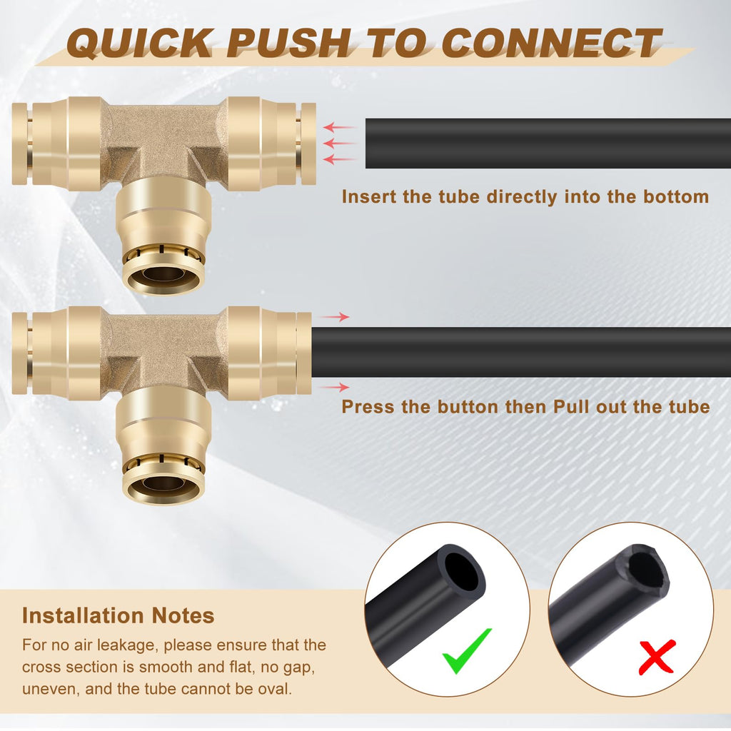 Boeray 5/8" Brass Union Tee, DOT Approved 3-Way Air Line Connector 2PCS