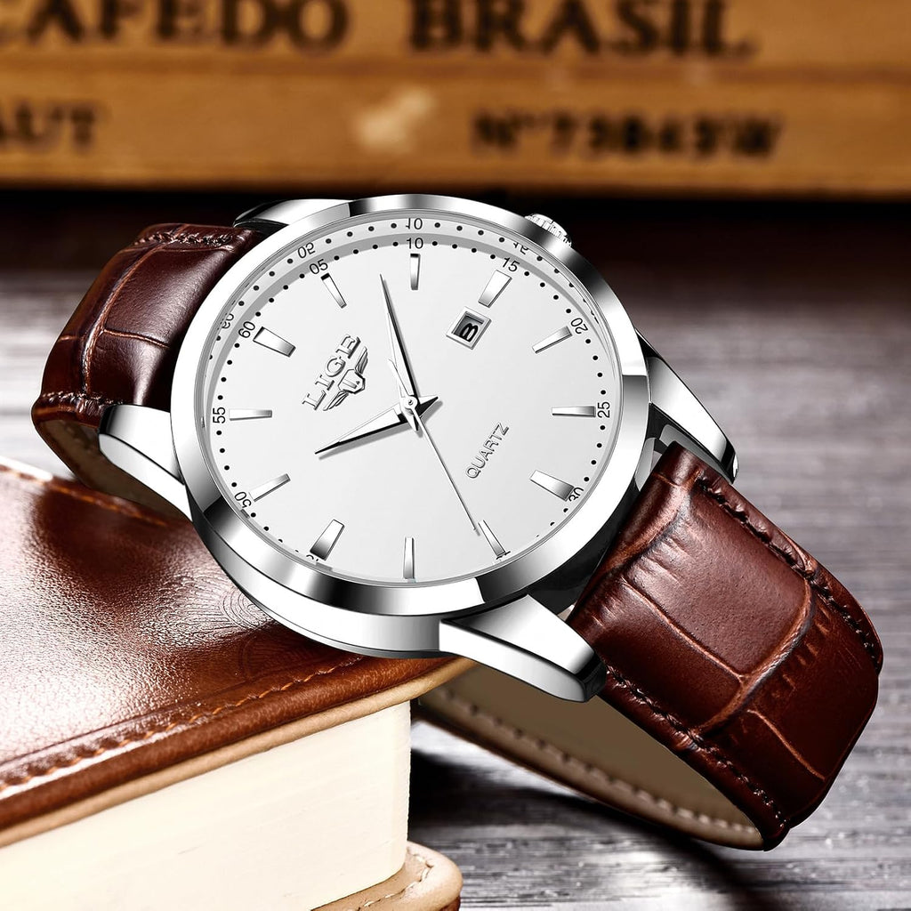 Watches for Men Waterproof Analog Dress Vintage Chronograph Analog Casual Leather Stainless Steel Unique Quartz