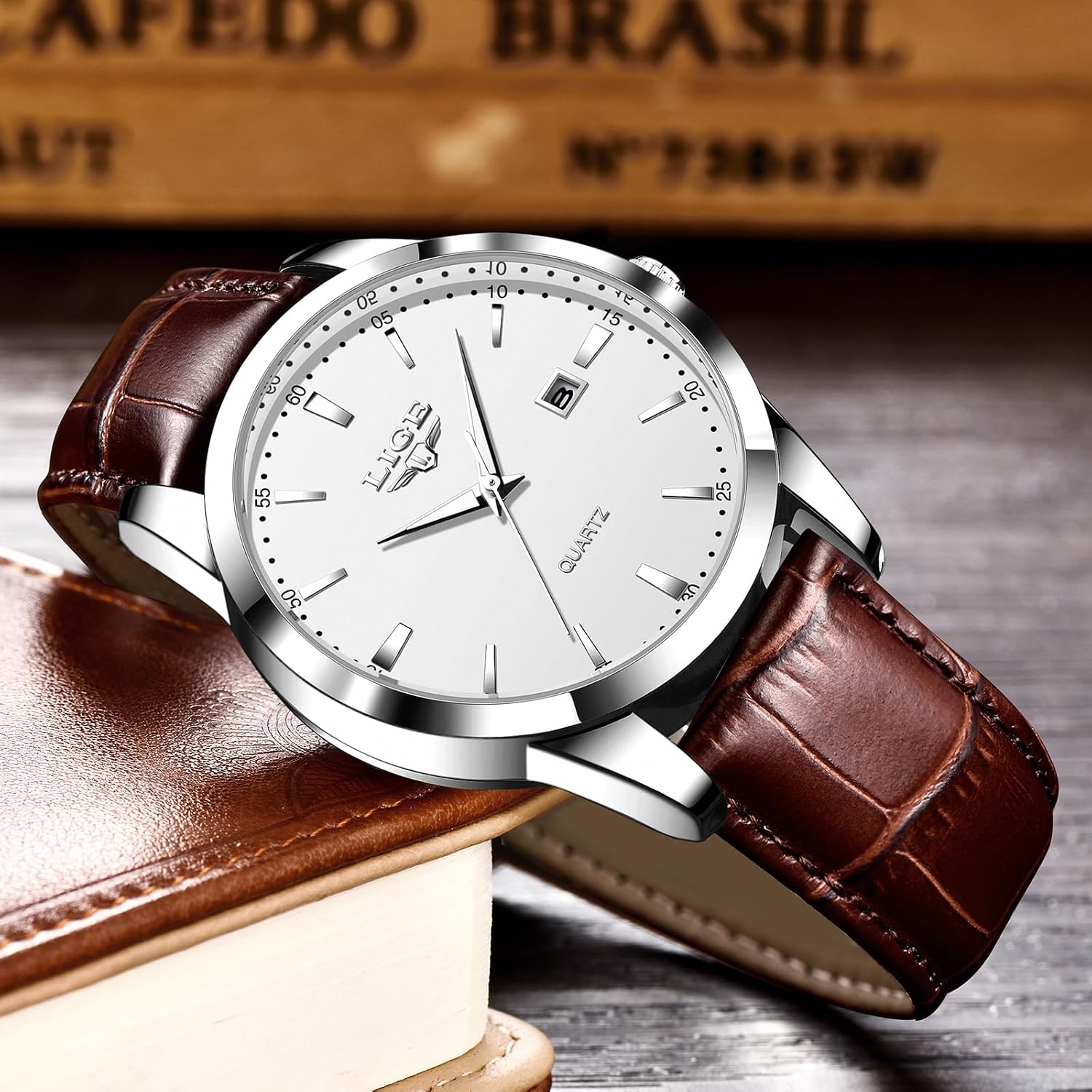 Watches for Men Waterproof Analog Dress Vintage Chronograph Analog Casual Leather Stainless Steel Unique Quartz