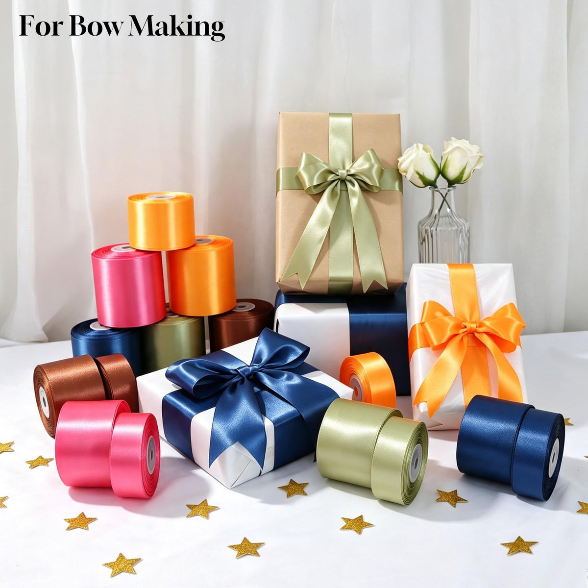 3 Inch x 25 Yards Navy Blue Satin Ribbon Gift Wrapping Ribbon