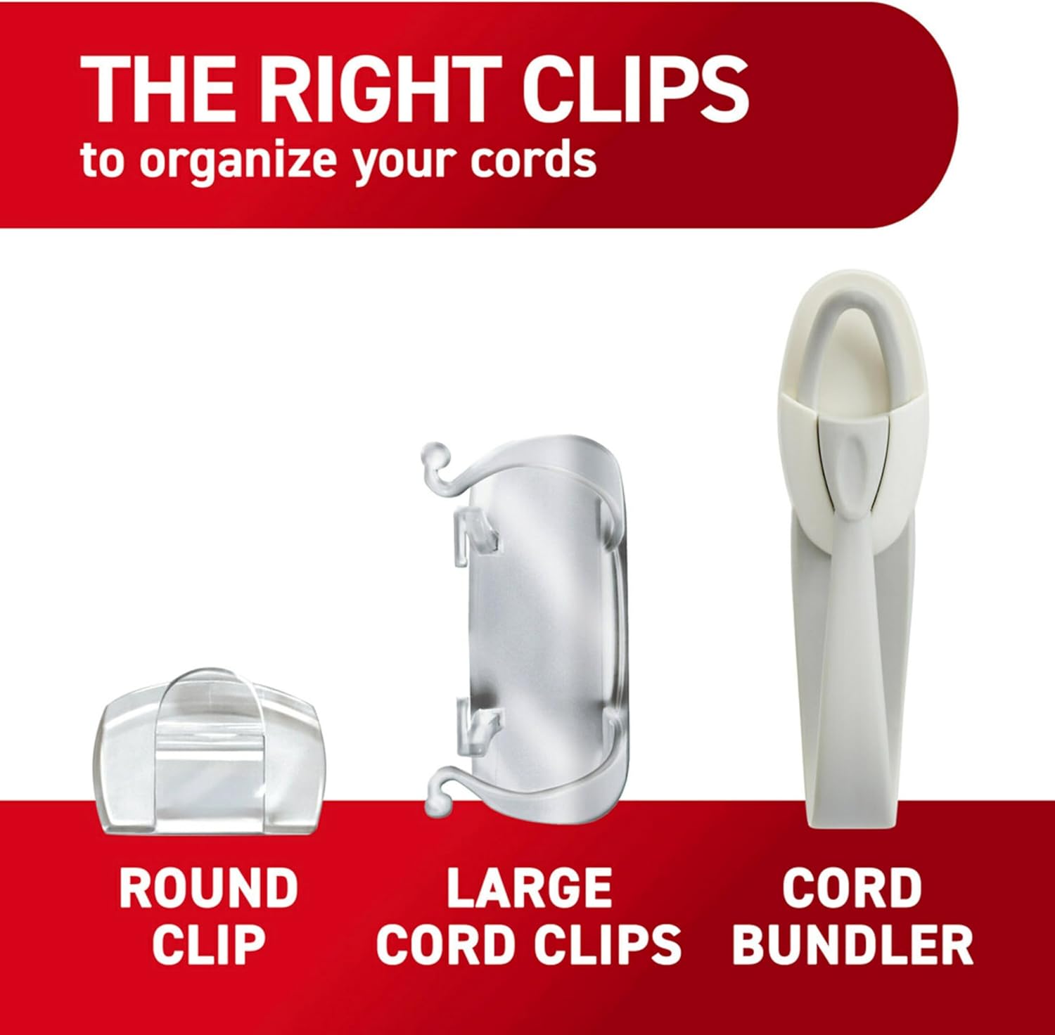 Command Round Cord Clips, Damage-Free Hanging Cable Clips, No Tools Wall Clips for Hanging Electrical Cables of